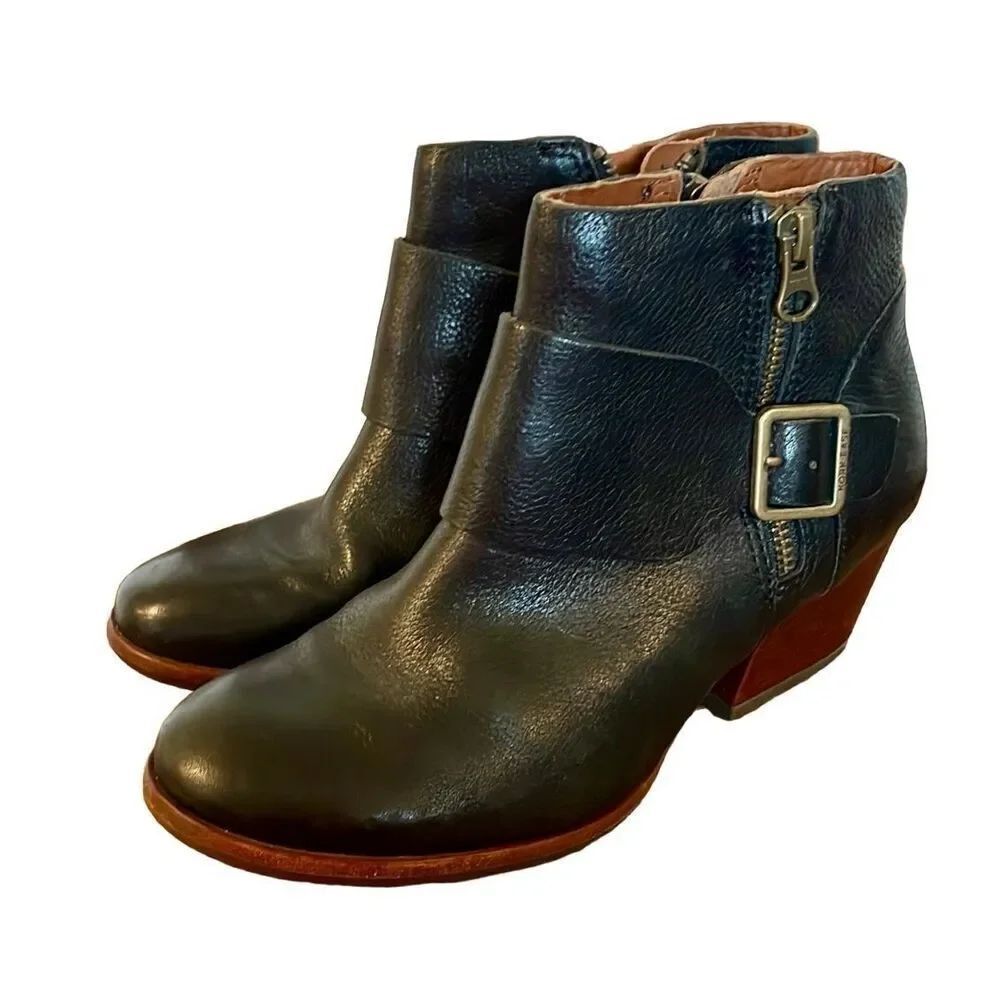 Korkease Morosita block heel full grain leather black booties size 6